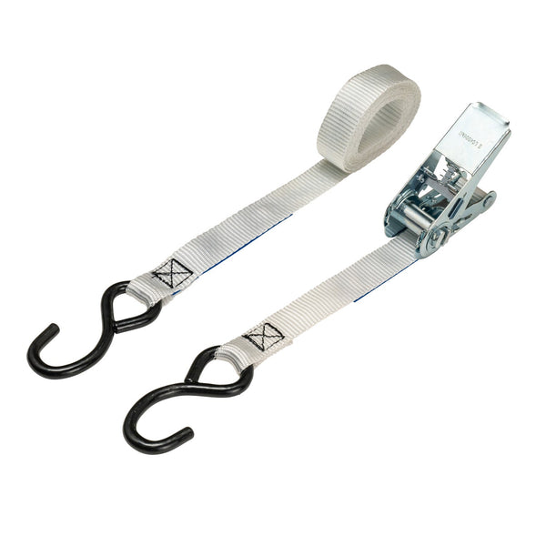 25mm Ratchet Strap, 800kg with S Hooks (White)
