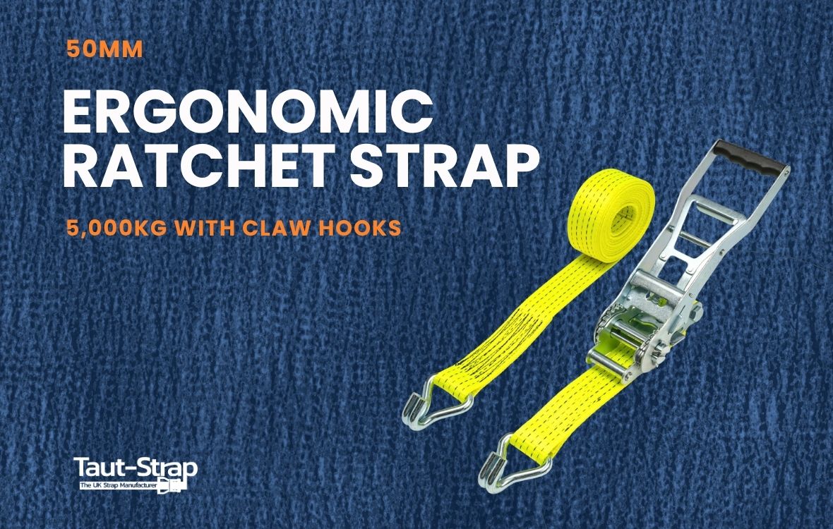 50mm Ergonomic Ratchet Strap (5000kg) with Claw Hooks