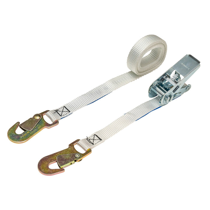 25mm Ratchet Strap, 800kg with Snap Hooks (White)