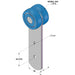 A diagram showing the measurements of a blue bobbin and silver roller when combined 