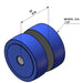 A drawn diagram of a blue bearing bobbin highlighting its wheel diameter of 37mm and width over wheels as 32mm