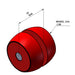 A drawn diagram of a red bearing bobbin highlighting the wheel diameter of 36mm and the width over wheel being 31mm